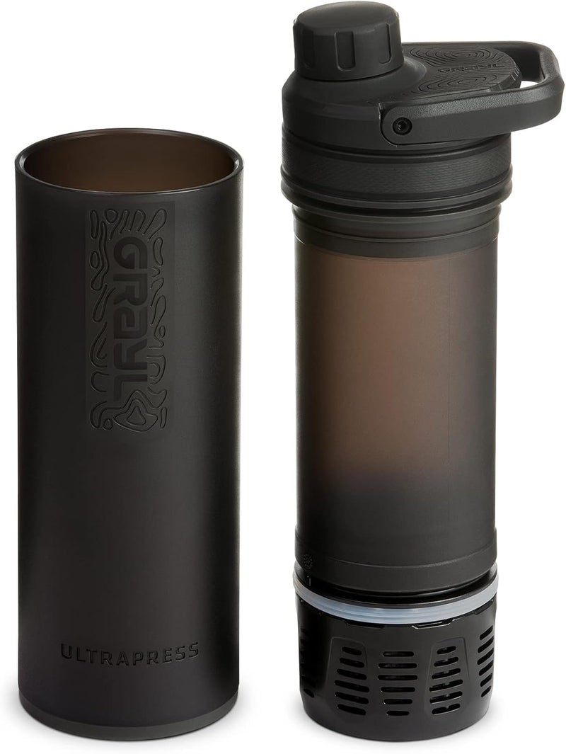 GRAYL UltraPress 16.9 oz Water Purifier & Filter Bottle for Hiking, Backpacking, Survival, Travel (Covert Black) - Image 1